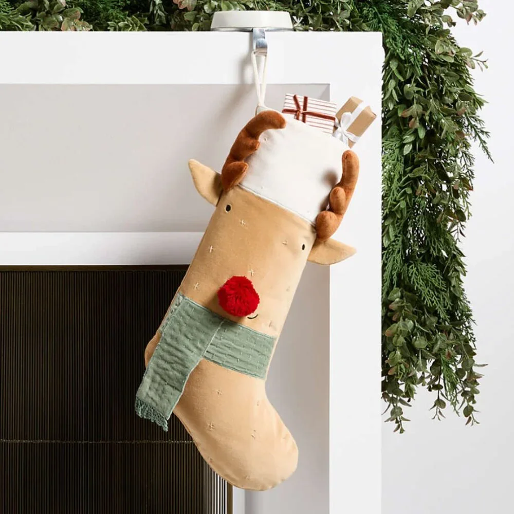 Crate & Barrel Wonderland Velvet Reindeer Kids Christmas Stocking